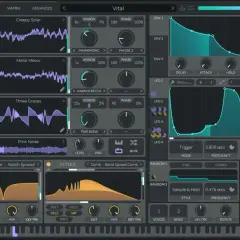 Vital VST: Synthesizer-Interface mit Wellenformen, Filtern und LFOs. Kreative Klangerzeugung.