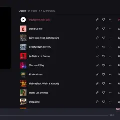 Ein Musikplayer zeigt das Albumcover "Disciples Daylight - Remixes" und eine Liste mit Songs. Der Shuffle-Modus ist aktiviert, um ein bekanntes Shuffle Lied zu hören.