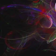 Abstrakte, leuchtende Formen in Rot, Lila und Blau auf schwarzem Hintergrund. Ein Gefühl von Energie und Bewegung, fast wie ein visuelles Erlebnis von Uptempo-Musik.