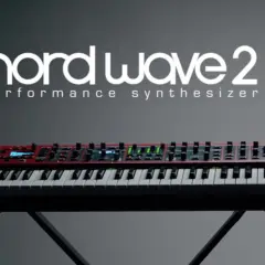Rotes Nord Wave 2 Performance Synthesizer-Keyboard mit vielen Reglern und Tasten, bereit für musikalische Kreationen.