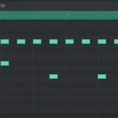 Ein Drum-Editor zeigt einen typischen trap beat mit vielen Hi-Hats und einigen Akzenten.