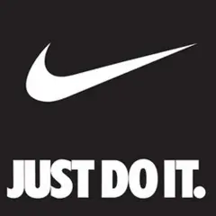 Nike Swoosh und der Slogan "JUST DO IT." auf schwarzem Hintergrund. Ein Aufruf zum Handeln, um deine Ziele zu verfolgen.