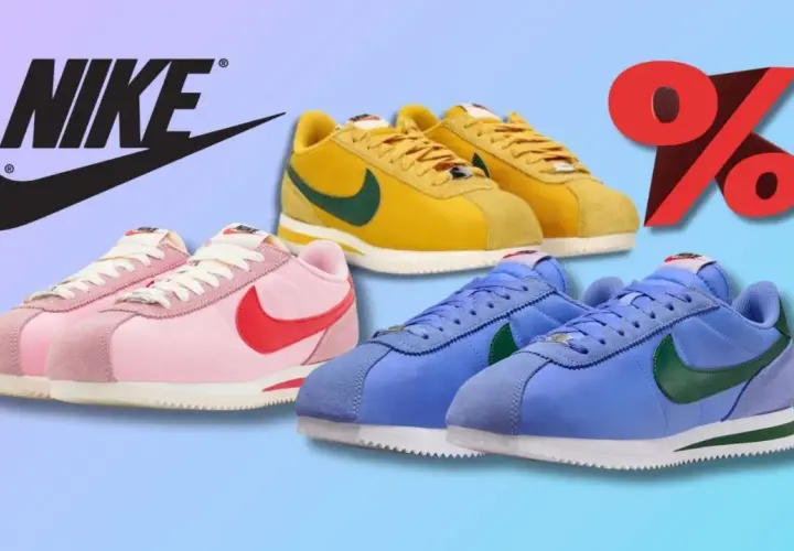 Bunte Nike Cortez-Sneaker, inspiriert vom erster Nike Schuh 1972, mit großem Prozentzeichen.