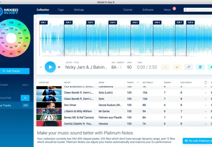 DJ-Software mit Quintenzirkel und Wellenformen. Zeigt Songtitel, Key, BPM und Energie an. Perfekt für jeden DJ.