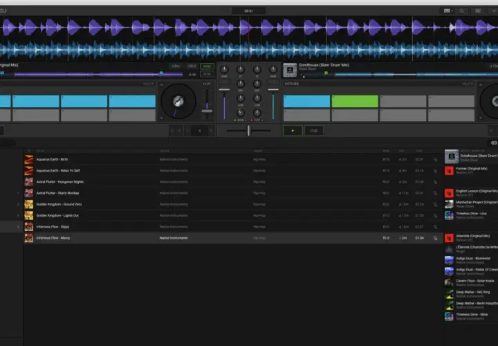 DJ-Software mit Wellenformen, Decks und Songliste. Ideal für DJs, die kostenlose dj software suchen.
