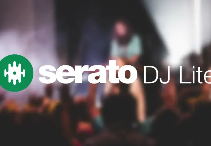 Serato DJ Lite Logo vor einer verschwommenen Menge.