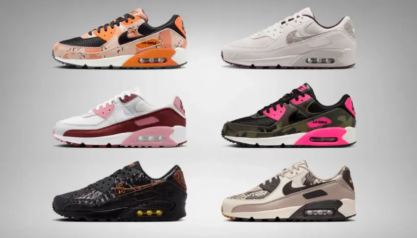 Sechs verschiedene Nike Air Max Sneaker-Designs, bereit für den nächsten air max release.