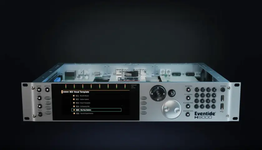Das Eventide H9000 mit seinem Display, das "Hip-Hop Session" anzeigt, bereit für kreative Klangerzeugung.