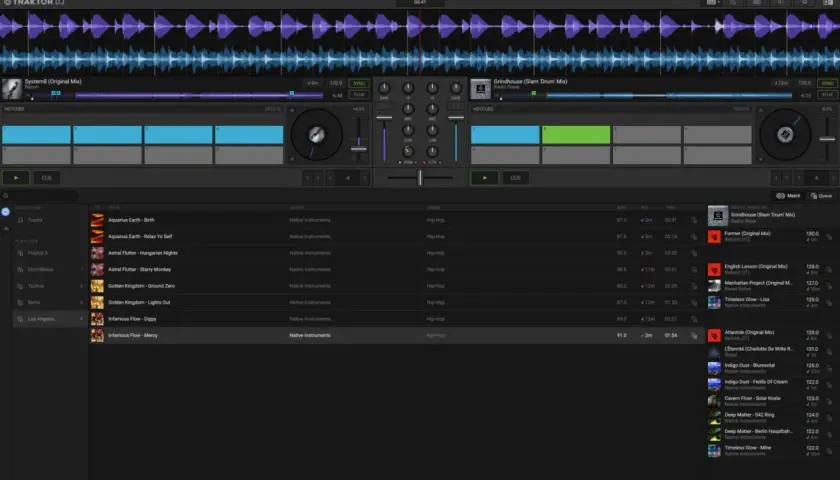 DJ-Software mit Wellenformen, Decks und Songliste. Ideal für DJs, die kostenlose dj software suchen.