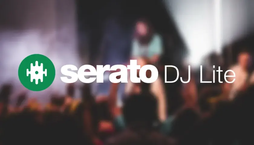 Serato DJ Lite Logo vor einer verschwommenen Menge.