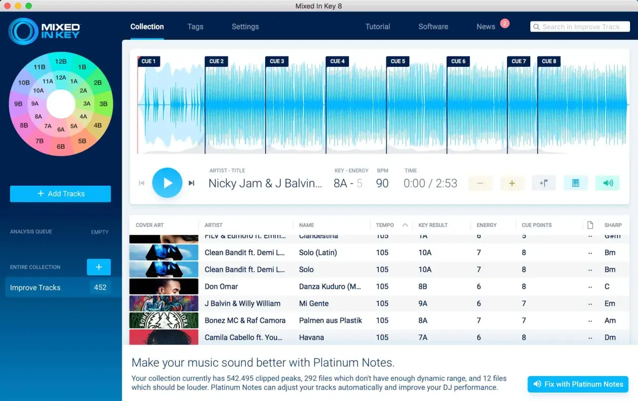 DJ-Software mit Quintenzirkel und Wellenformen. Zeigt Songtitel, Key, BPM und Energie an. Perfekt für jeden DJ.