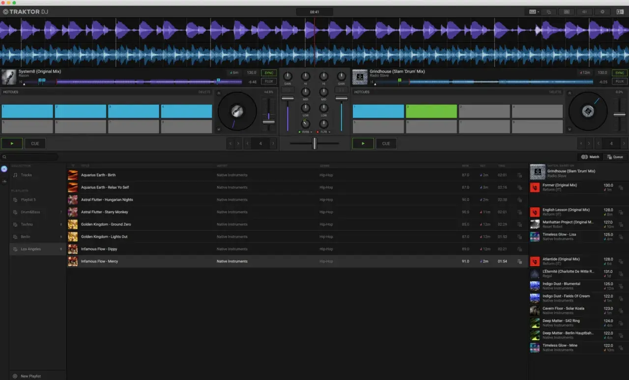DJ-Software mit Wellenformen, Decks und Songliste. Ideal für DJs, die kostenlose dj software suchen.