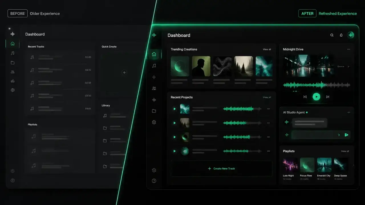 Dashboard-Ansicht von Suno AI mit 