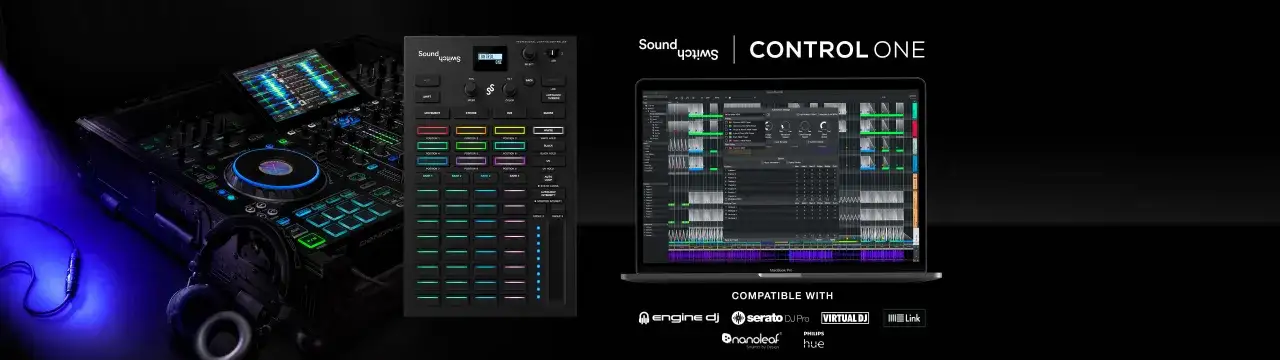 DJ-Controller und Laptop mit SoundSwitch lichtsteuerung software. Perfekt für dynamische Lichtshows.